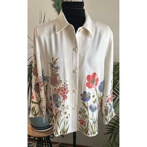 Draper And Damons Beaded Watercolor Floral Blouse/jacket Size Large Vintage